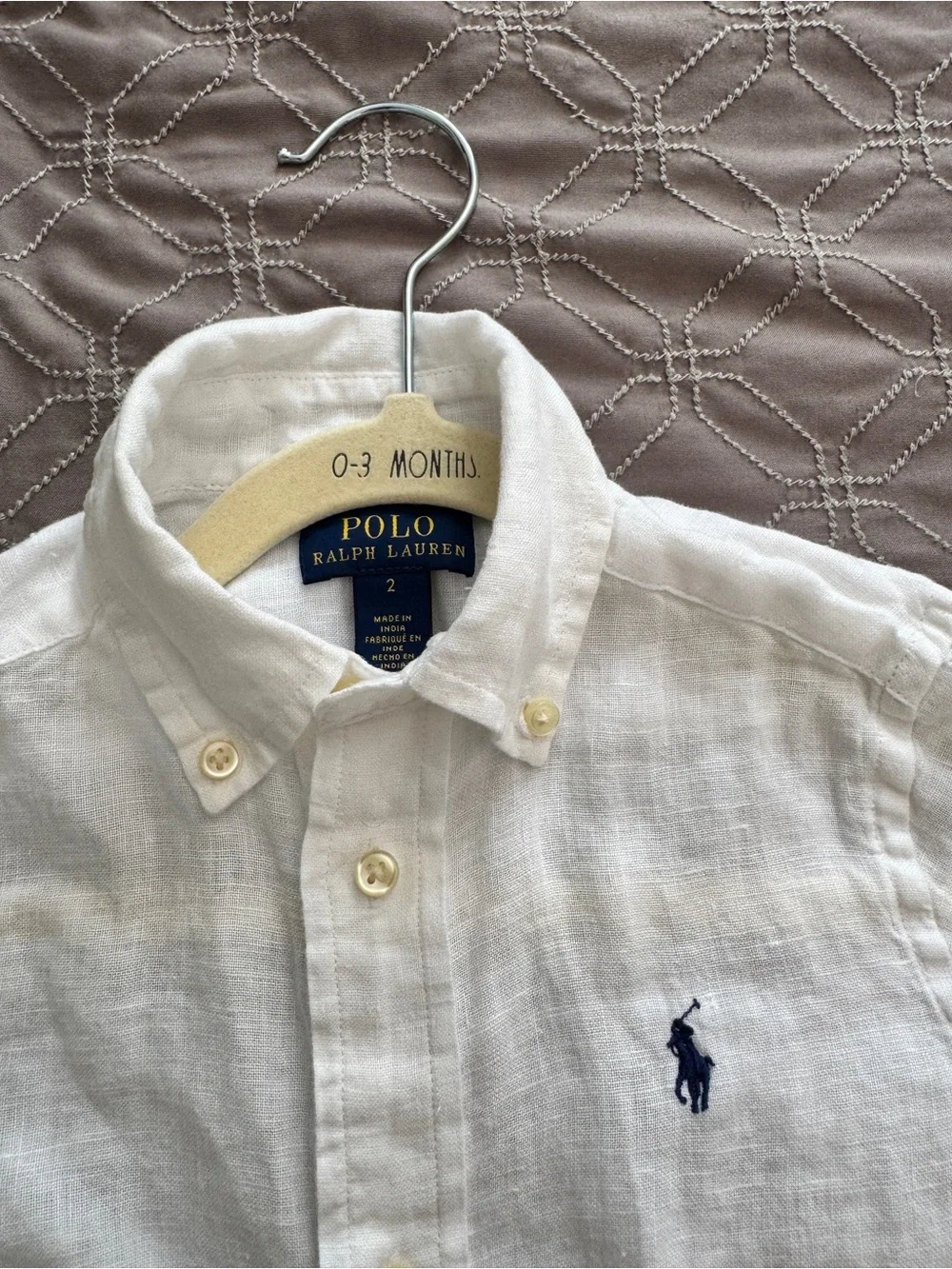 Ralph Lauren White Short-Sleeve Button-Down Shirt with Navy Logo